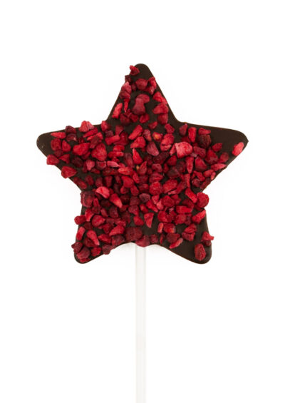 Lizak gwiazdka z czekolady ciemnej z malinami 30g