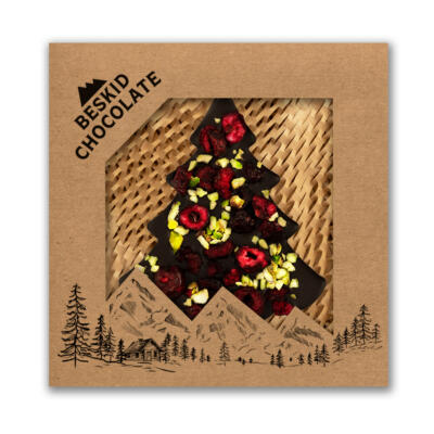 Choinka z czekolady ciemnej z wiśnią i pistacjami 100g