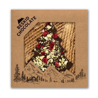 Choinka z czekolady mlecznej z maliną i ananasem 100g