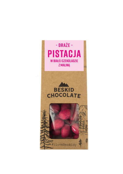 Pistacje w białej czekoladzie z maliną 50g