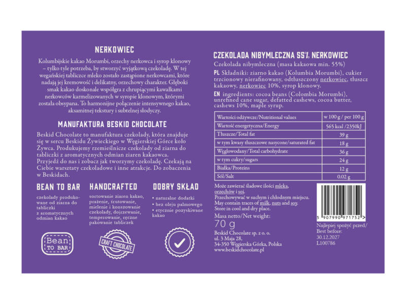 Czekolada nibymleczna 55% nerkowiec 70 g