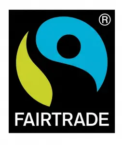 Logo certyfikatu Fairtrade zapewniającego uczciwe warunki handlowe i odpowiednie wynagrodzenie plantatorom