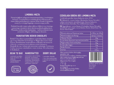 Czekolada gorzka 65% Limonka z miętą 70 g