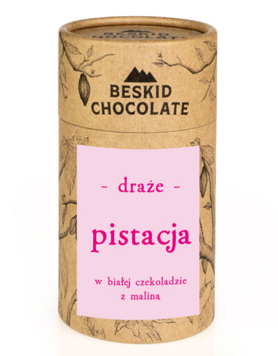 Draże pistacja w białej czekoladzie z maliną 160 g